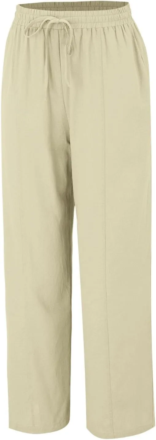 2025 Linen Pants Women Summer Beach Lounge Palazzo Trousers Loose Elastic Plus Size Drawstring with Pockets Pants