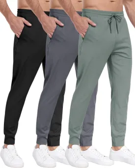 3 Pack Men's Sweatpants with Zipper Pockets,Workout Gym Traning Track Joggers Pants for Men Running Jogging Pants