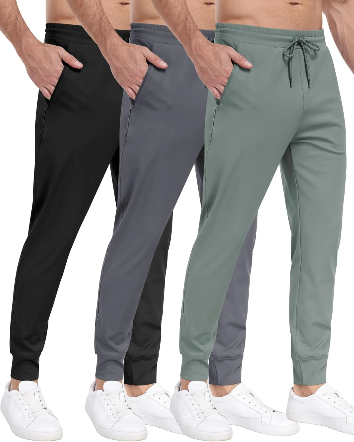 3 Pack Men's Sweatpants with Zipper Pockets,Workout Gym Traning Track Joggers Pants for Men Running Jogging Pants