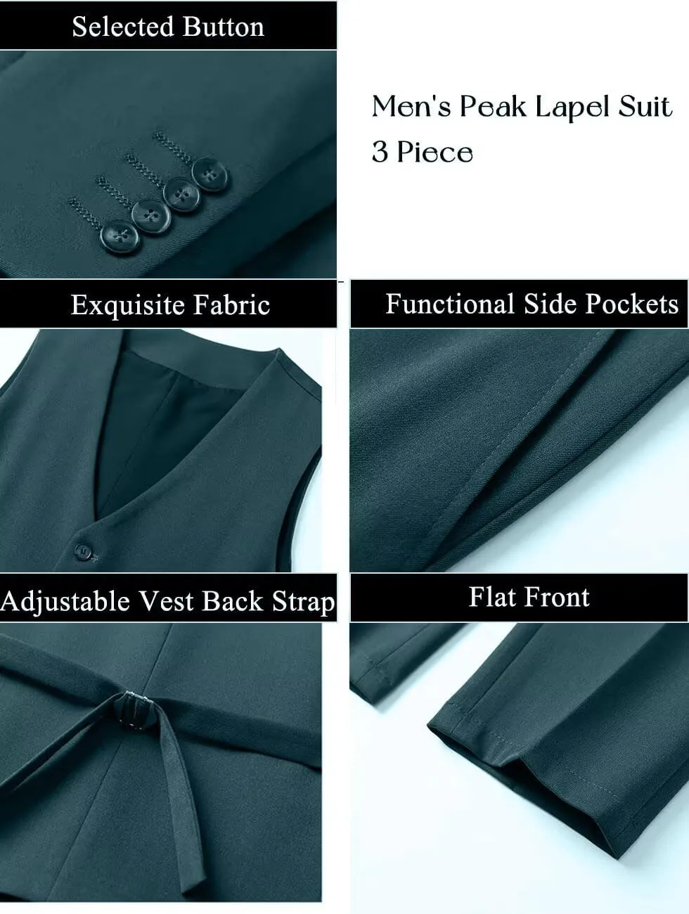 3 Piece Suits for Men Wedding Slim Fit Man Suit Sets Single Breasted Two Button Peak Lapel Blazer Vest Pants Set