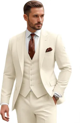3 Piece Suits for Men Wedding Slim Fit Man Suit Sets Single Breasted Two Button Peak Lapel Blazer Vest Pants Set