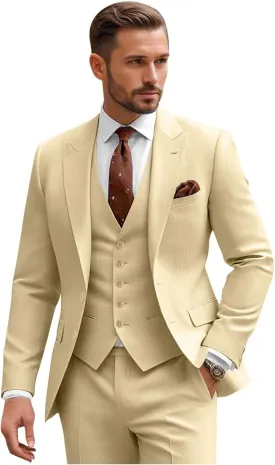 3 Piece Suits for Men Wedding Slim Fit Man Suit Sets Single Breasted Two Button Peak Lapel Blazer Vest Pants Set