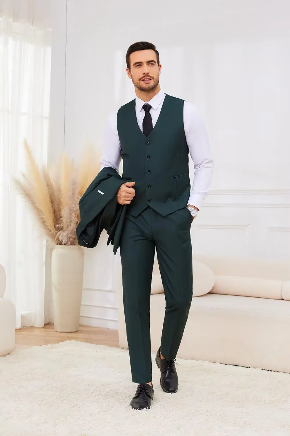 3 Piece Suits for Men Wedding Slim Fit Man Suit Sets Single Breasted Two Button Peak Lapel Blazer Vest Pants Set