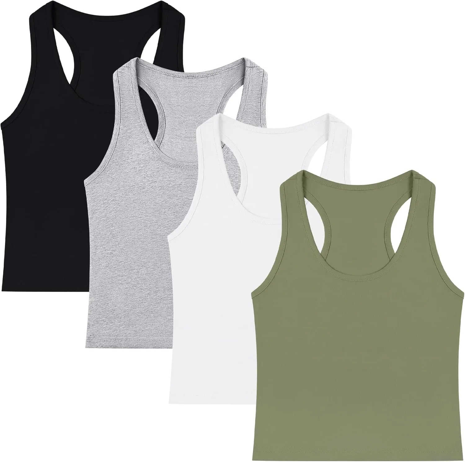 4 Pieces Women's Crop Tops Cotton Basic Tank Tops Racerback Sleeveless Sports Workout Crop Tank Tops