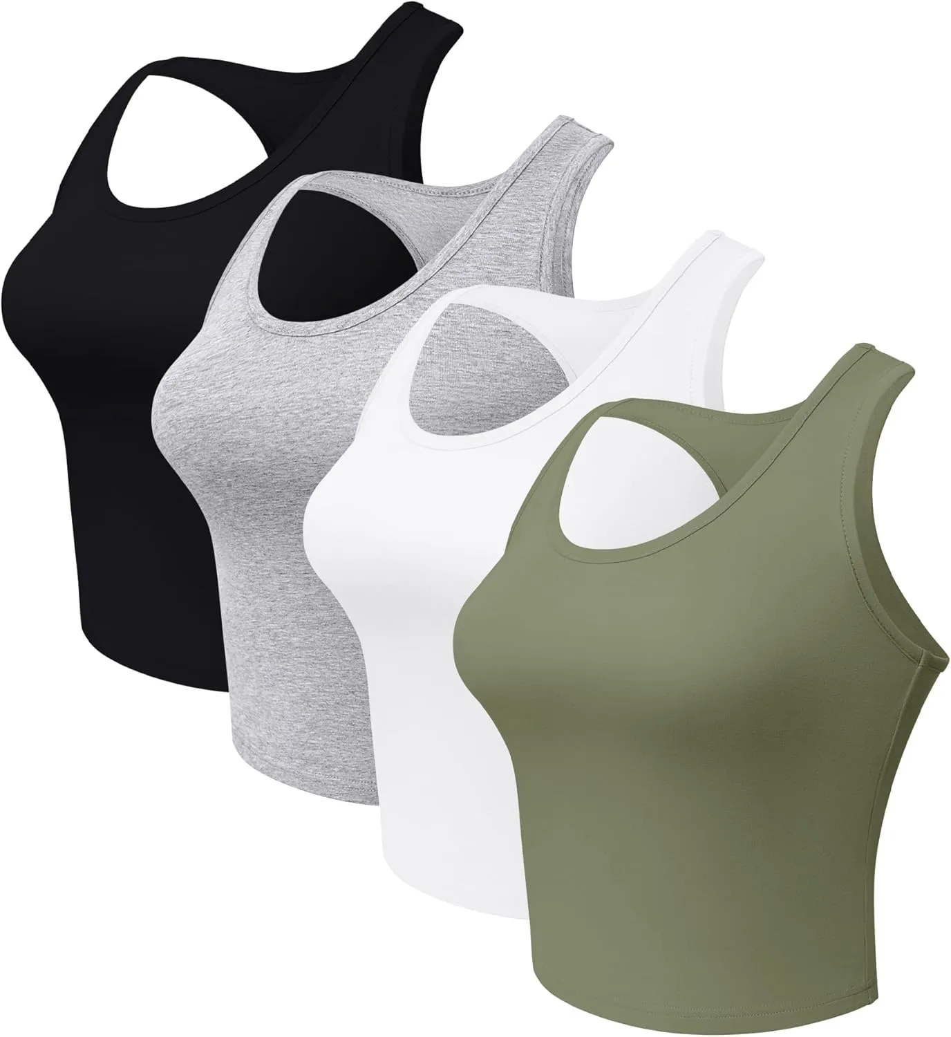 4 Pieces Women's Crop Tops Cotton Basic Tank Tops Racerback Sleeveless Sports Workout Crop Tank Tops