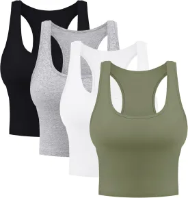 4 Pieces Women's Crop Tops Cotton Basic Tank Tops Racerback Sleeveless Sports Workout Crop Tank Tops