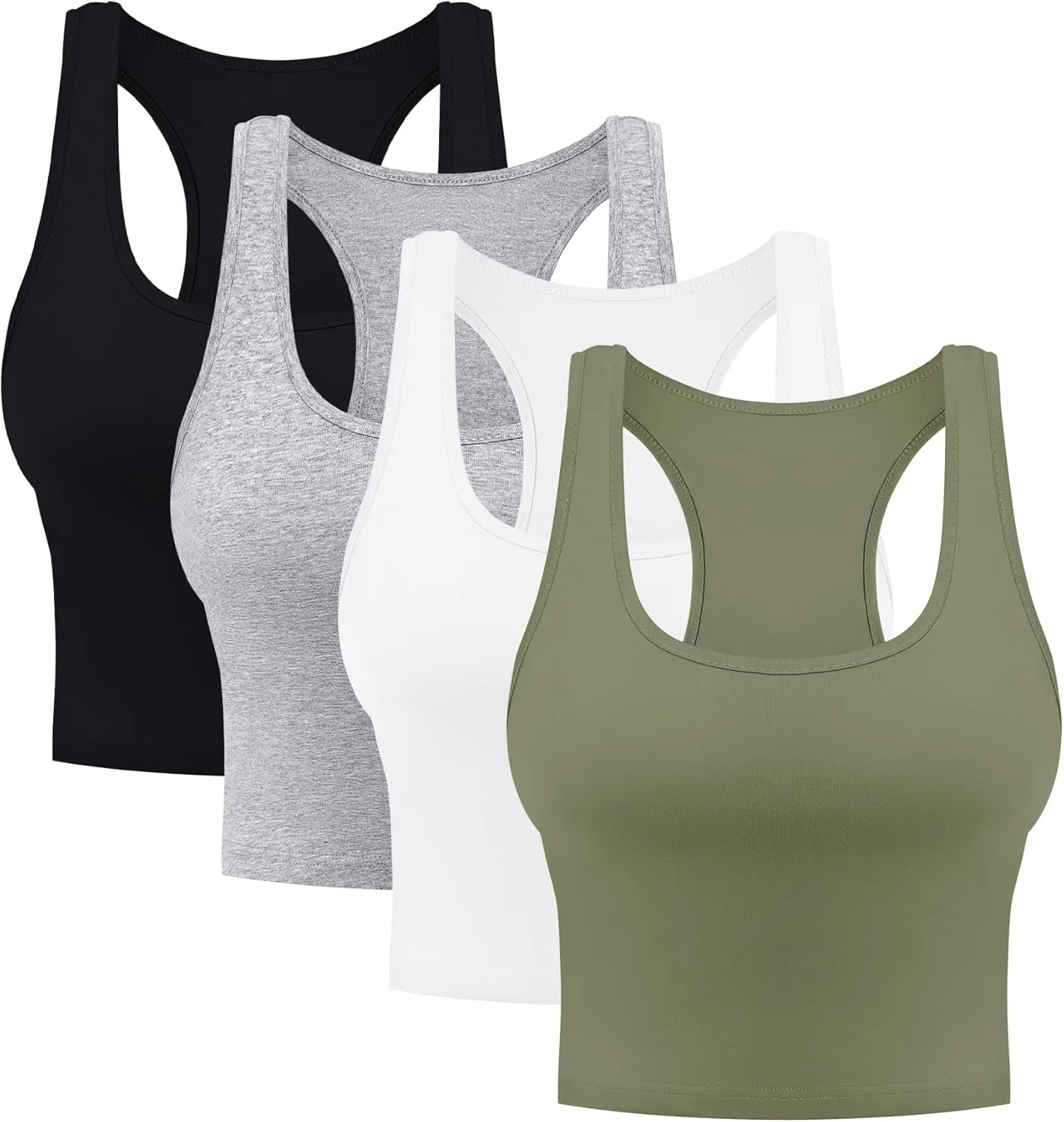 4 Pieces Women's Crop Tops Cotton Basic Tank Tops Racerback Sleeveless Sports Workout Crop Tank Tops