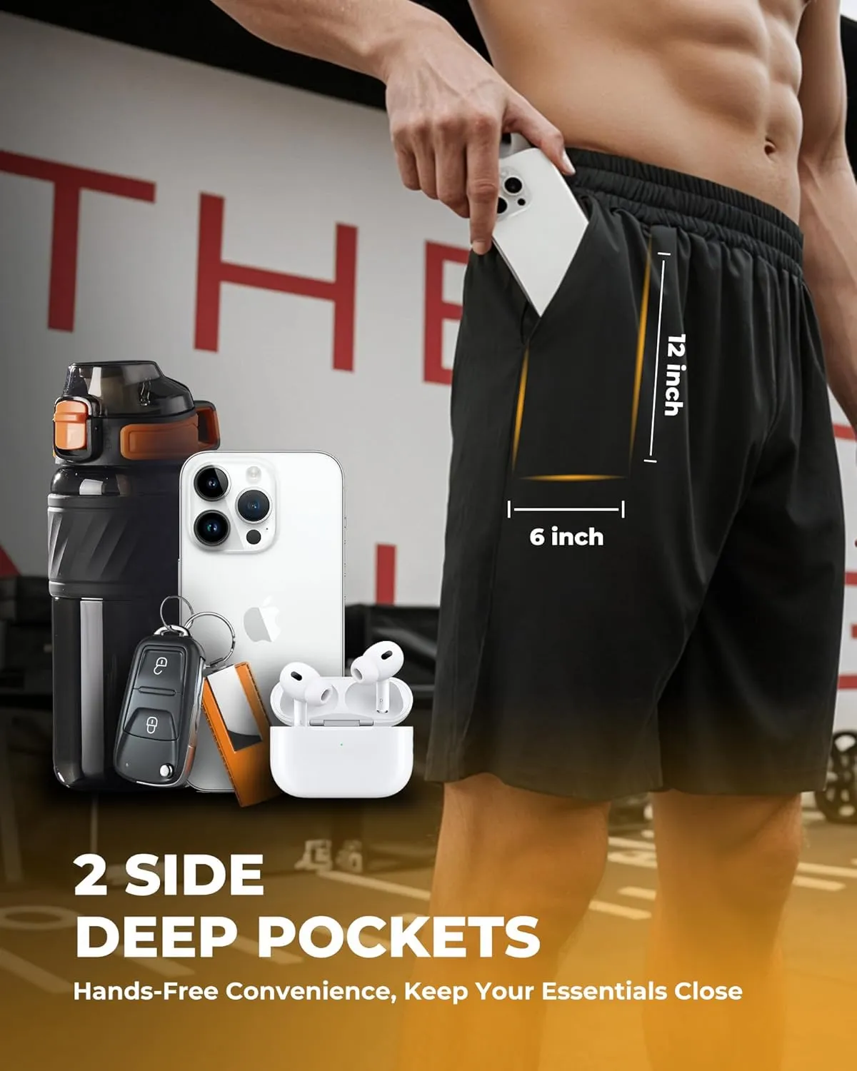 6 Pack Men's Athletic Shorts - Workout Gym Basketball Quick Dry Black Mens Shorts with Pockets for Casual Running