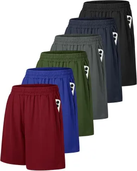 6 Pack Men's Athletic Shorts - Workout Gym Basketball Quick Dry Black Mens Shorts with Pockets for Casual Running