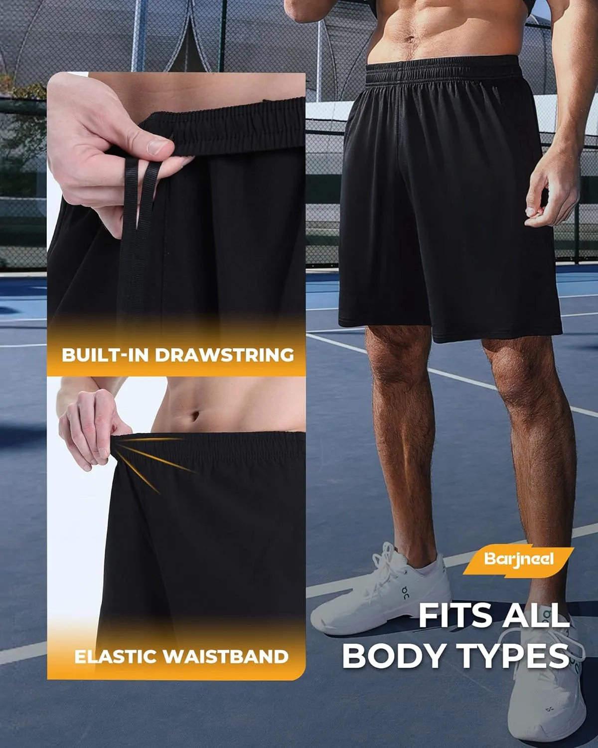 6 Pack Men's Athletic Shorts - Workout Gym Basketball Quick Dry Black Mens Shorts with Pockets for Casual Running
