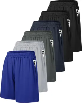 6 Pack Men's Athletic Shorts - Workout Gym Basketball Quick Dry Black Mens Shorts with Pockets for Casual Running