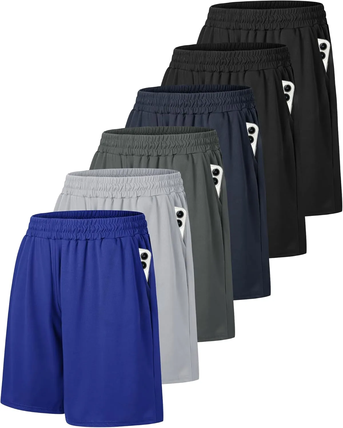 6 Pack Men's Athletic Shorts - Workout Gym Basketball Quick Dry Black Mens Shorts with Pockets for Casual Running