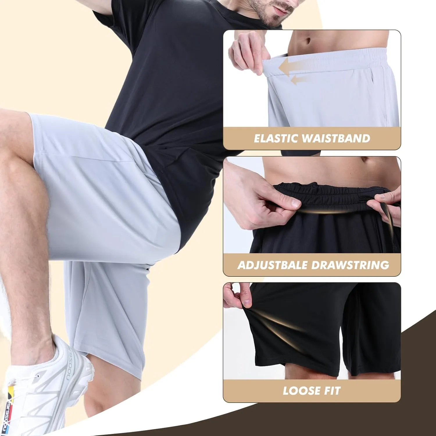 7 Pack Mens Athletic Shorts - Gym Basketball Running Workout Quick Dry Black Shorts with Pockets for Casual Performance