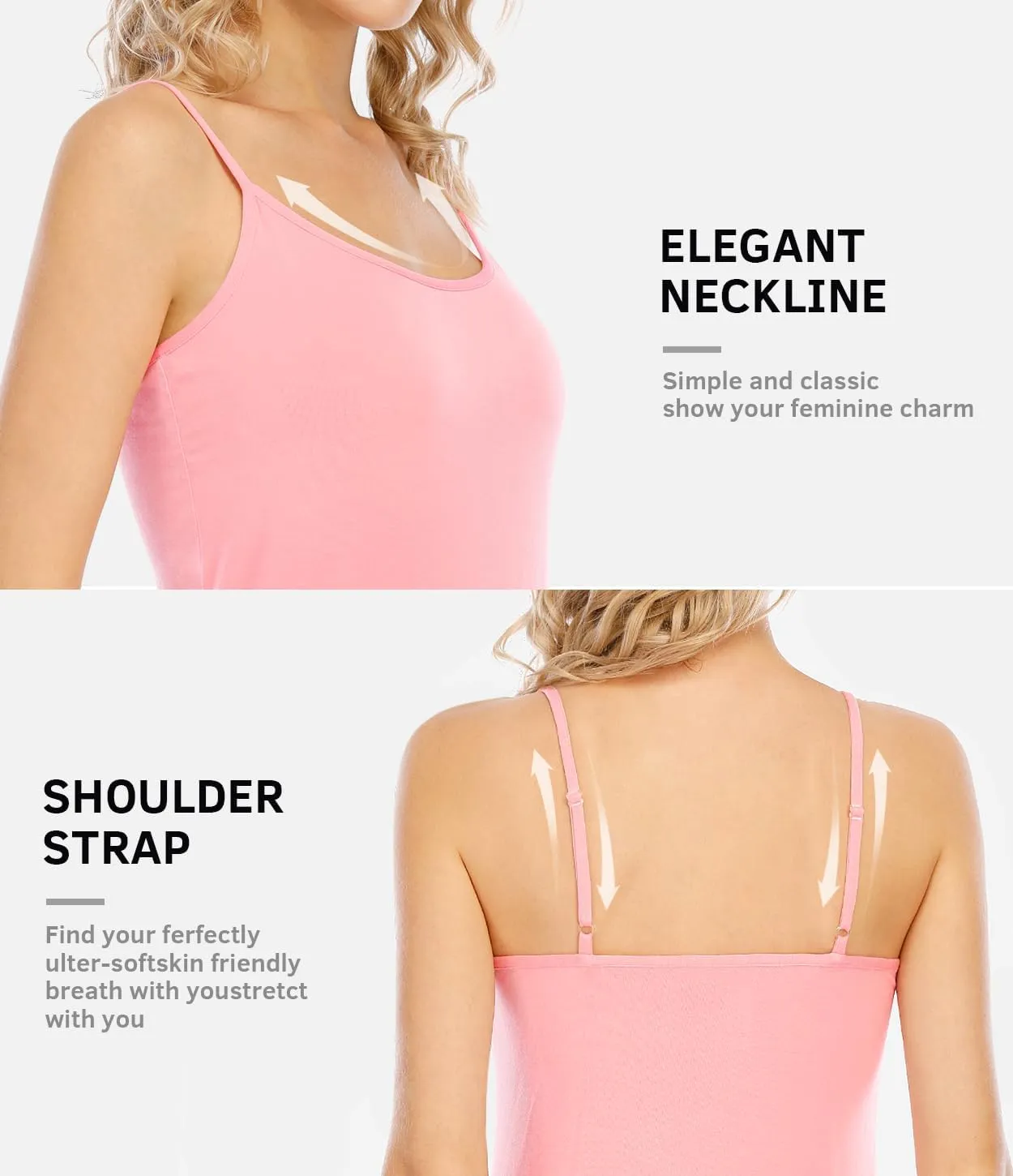 Air Curvey Women Camisole Tank Top Adjustable Straps Soft Basic Undershirts 2/4 Pack Layering Summer Tops