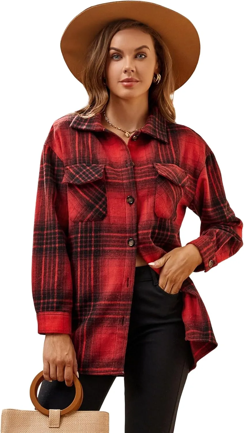 Alex Vando Womens Flannel Shirt Regular Long Sleeve Button Down Flannel Shirts for Women