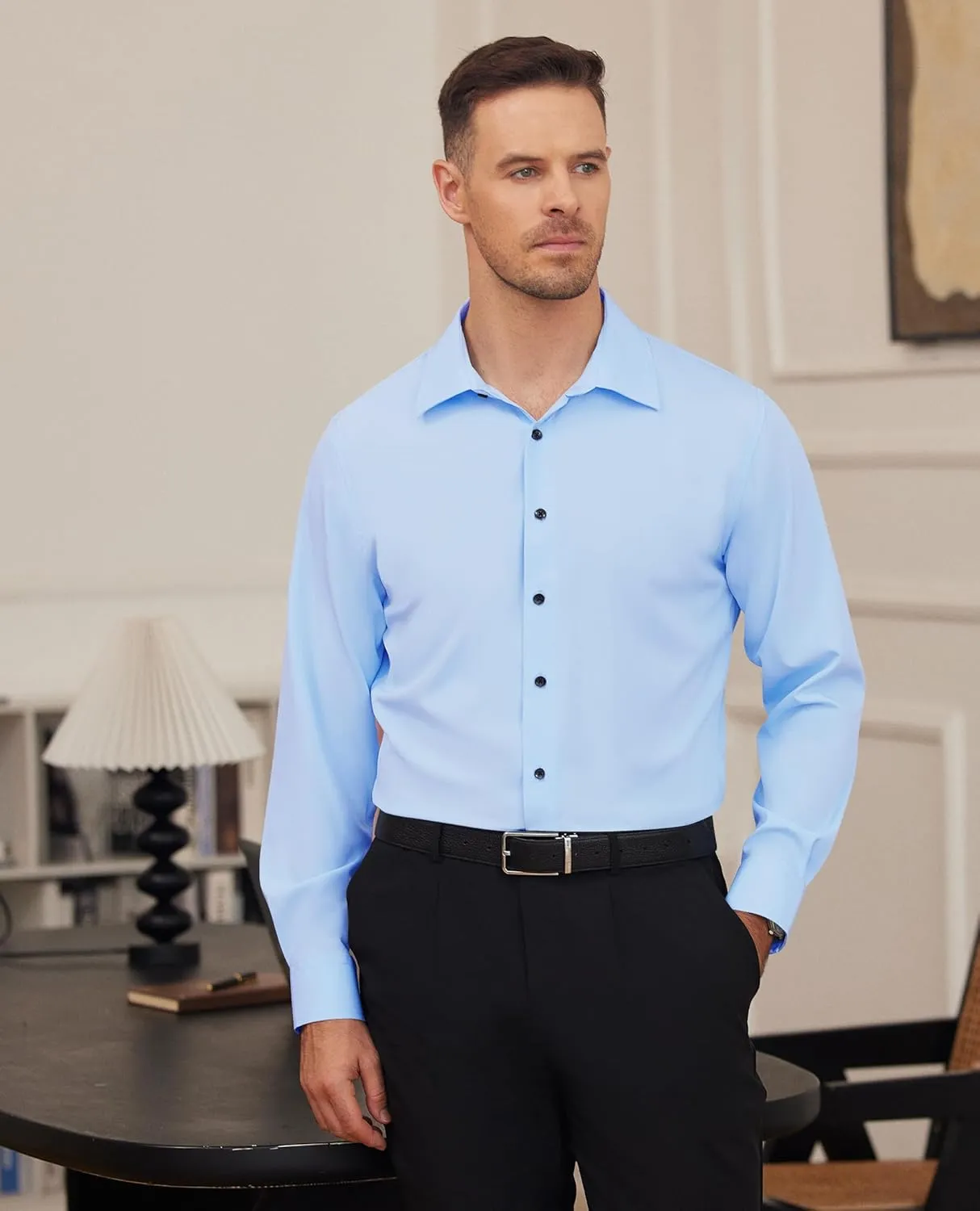Alimens & Gentle Mens Dress Shirts Stretch Long Sleeve Formal Business Wedding Button Down Shirt Wrinkle Free