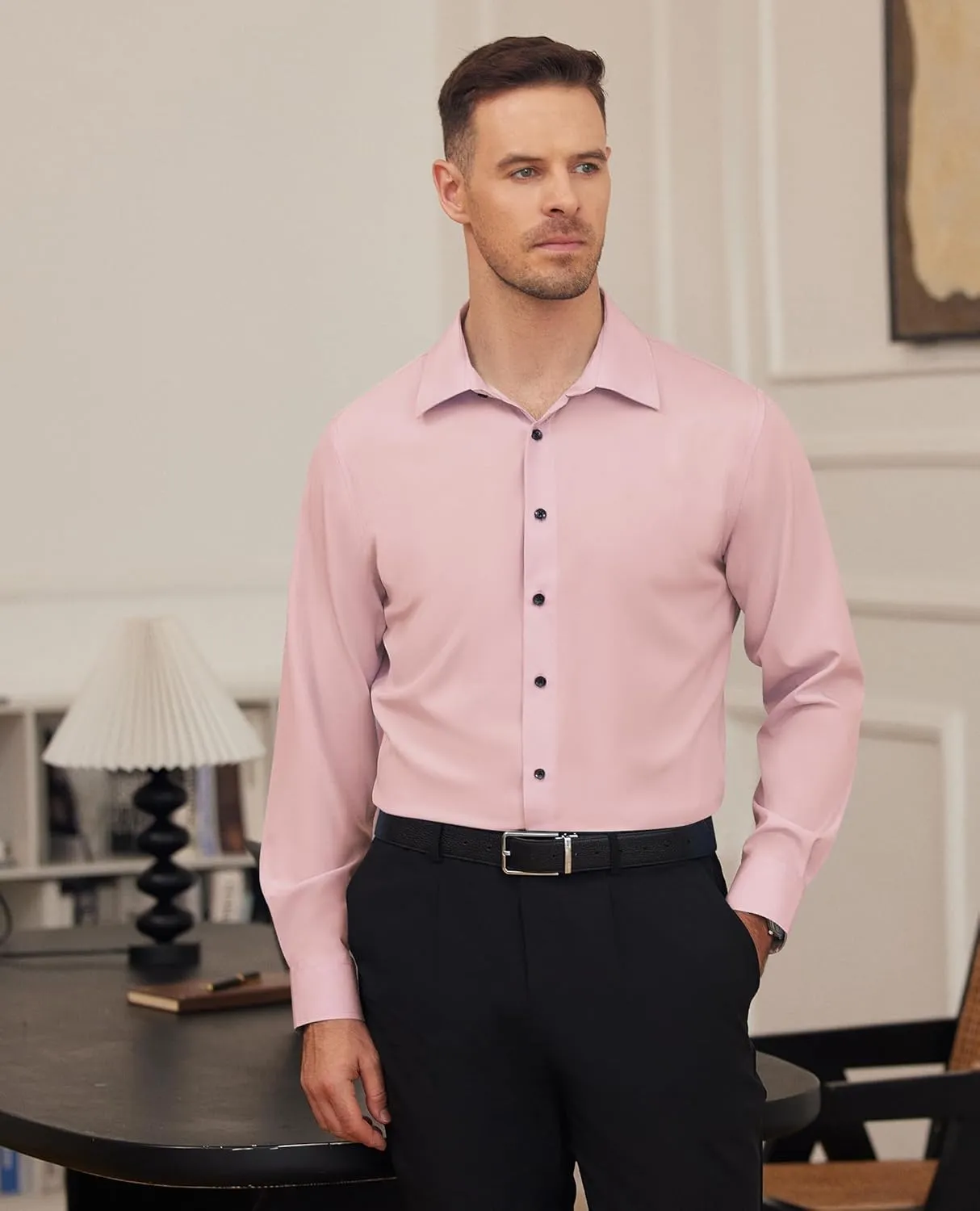 Alimens & Gentle Mens Dress Shirts Stretch Long Sleeve Formal Business Wedding Button Down Shirt Wrinkle Free