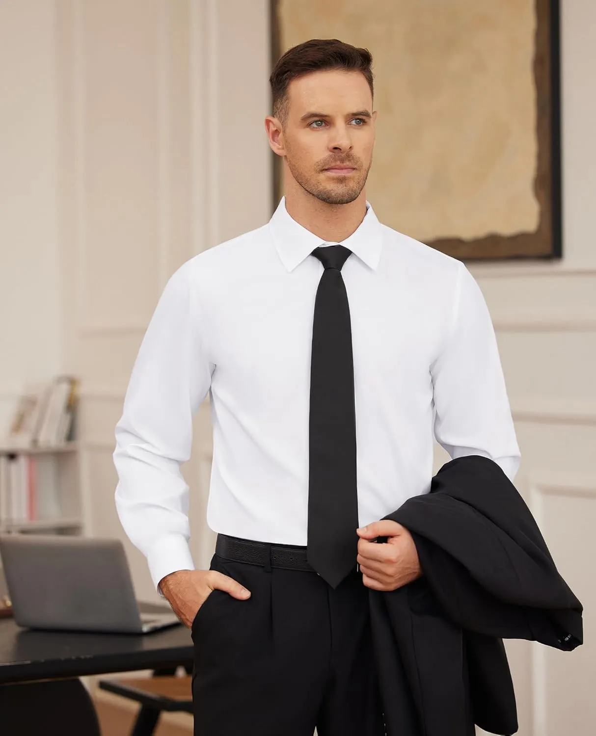 Alimens & Gentle Mens Dress Shirts Stretch Long Sleeve Formal Business Wedding Button Down Shirt Wrinkle Free