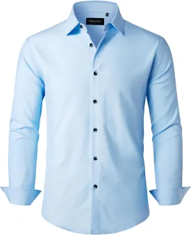Alimens & Gentle Mens Dress Shirts Stretch Long Sleeve Formal Business Wedding Button Down Shirt Wrinkle Free