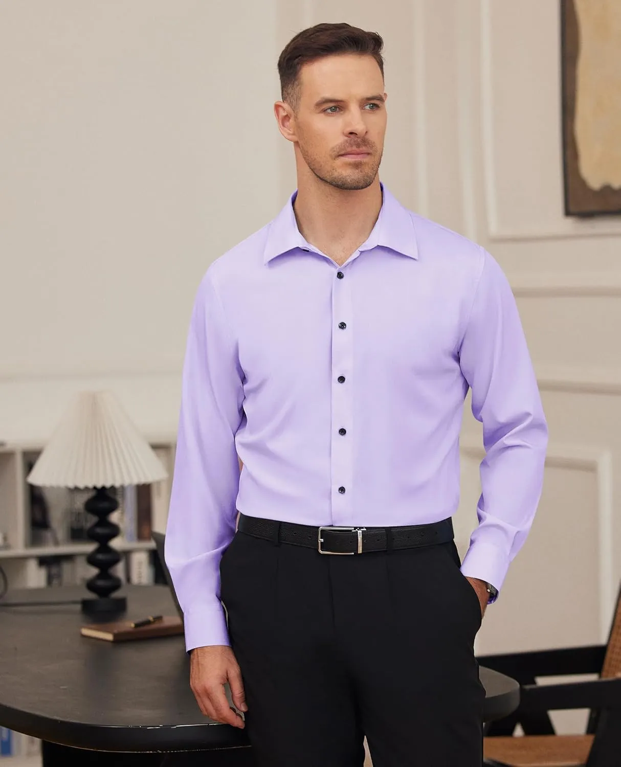 Alimens & Gentle Mens Dress Shirts Stretch Long Sleeve Formal Business Wedding Button Down Shirt Wrinkle Free