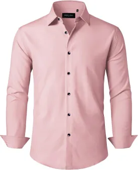 Alimens & Gentle Mens Dress Shirts Stretch Long Sleeve Formal Business Wedding Button Down Shirt Wrinkle Free