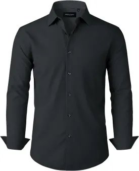 Alimens & Gentle Mens Dress Shirts Stretch Long Sleeve Formal Business Wedding Button Down Shirt Wrinkle Free