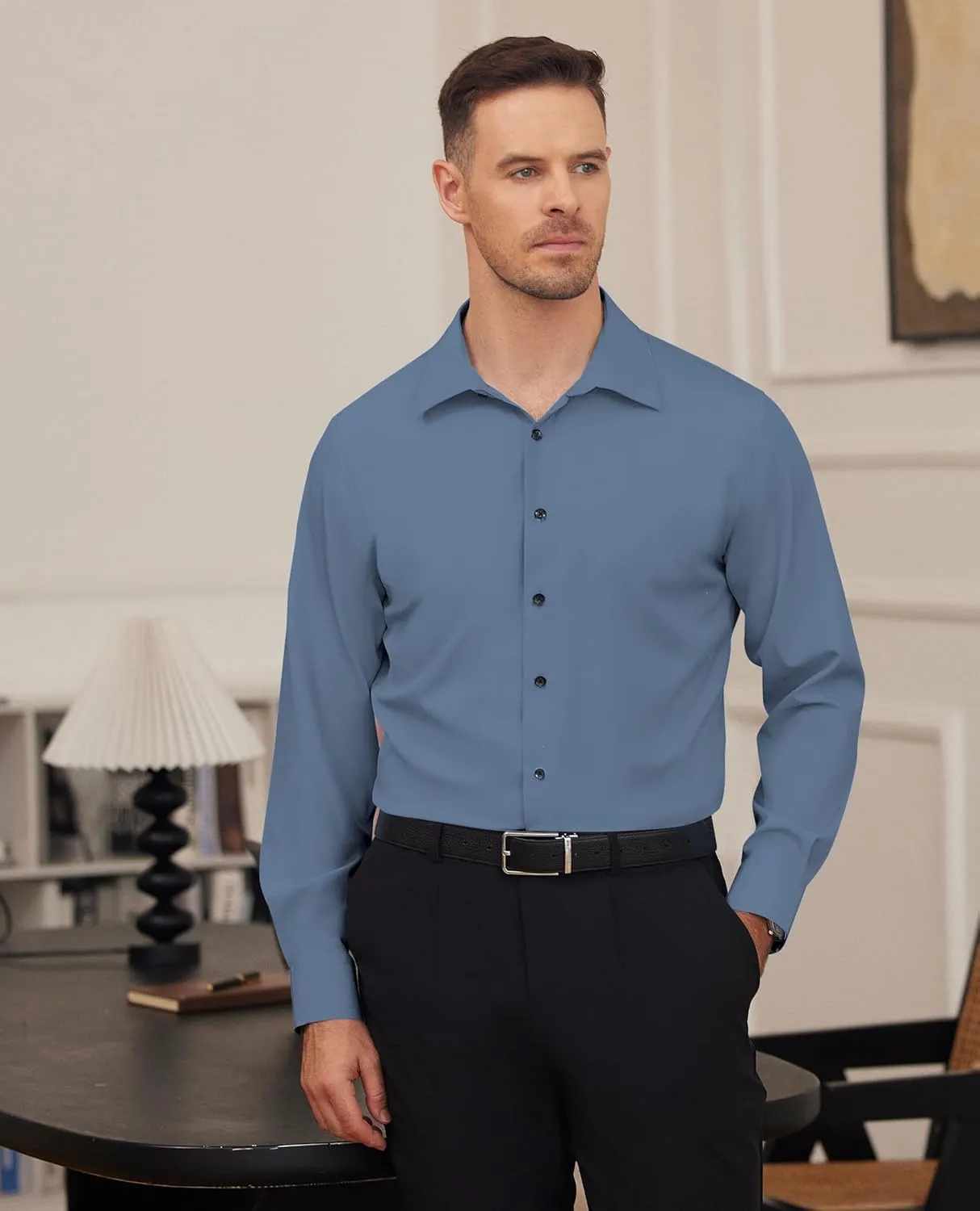 Alimens & Gentle Mens Dress Shirts Stretch Long Sleeve Formal Business Wedding Button Down Shirt Wrinkle Free