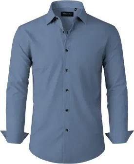 Alimens & Gentle Mens Dress Shirts Stretch Long Sleeve Formal Business Wedding Button Down Shirt Wrinkle Free