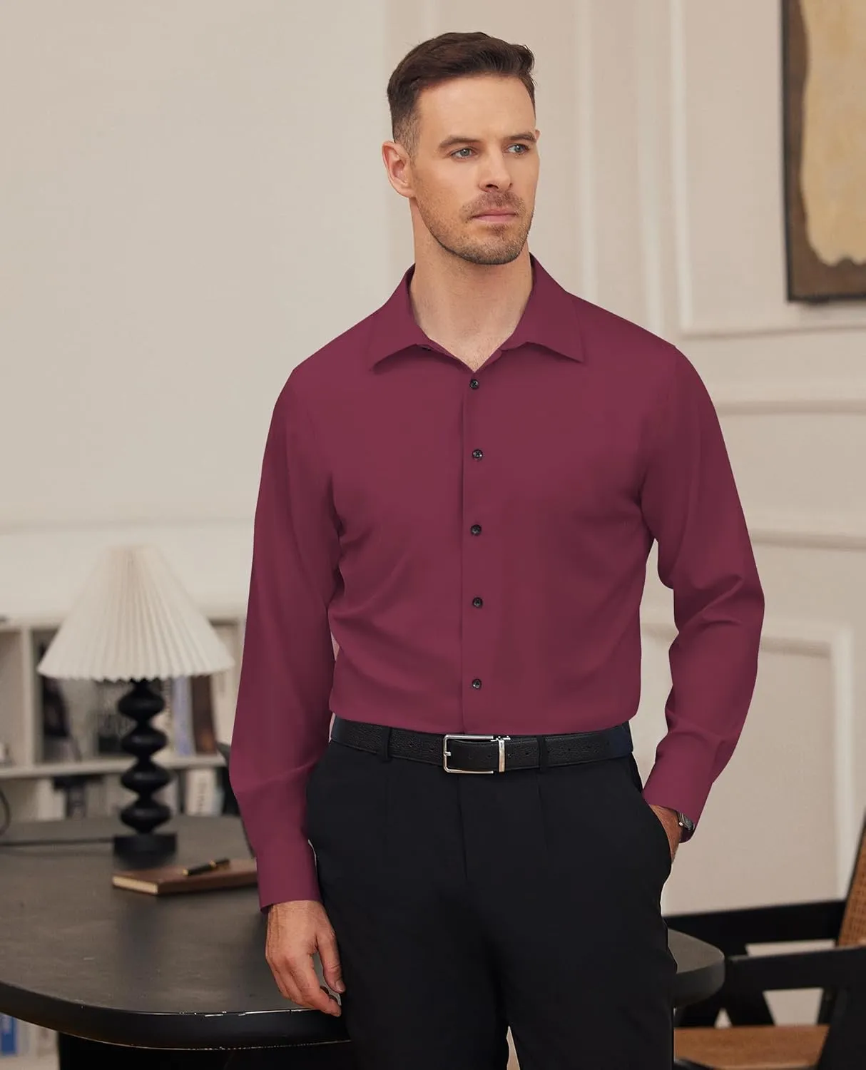 Alimens & Gentle Mens Dress Shirts Stretch Long Sleeve Formal Business Wedding Button Down Shirt Wrinkle Free