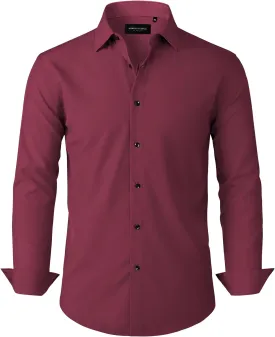 Alimens & Gentle Mens Dress Shirts Stretch Long Sleeve Formal Business Wedding Button Down Shirt Wrinkle Free