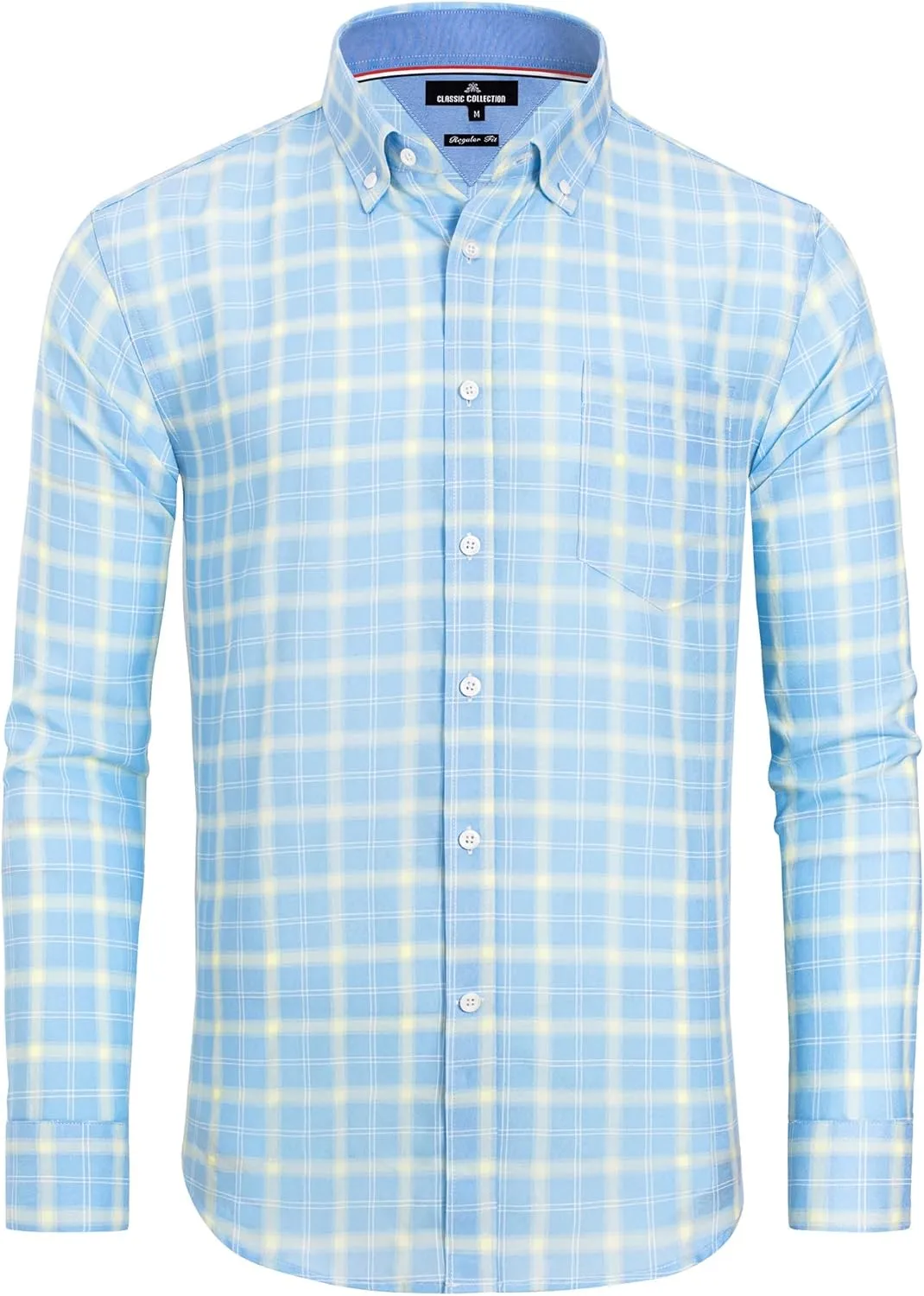 Alimens & Gentle Men's Plaid Button Down Shirts Cotton Long Sleeve Dress Shirts Regular Fit Gingham Shirts