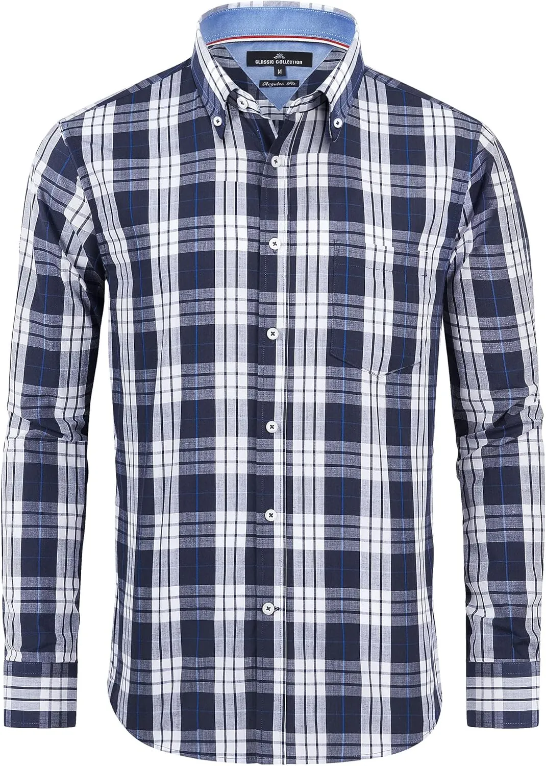 Alimens & Gentle Men's Plaid Button Down Shirts Cotton Long Sleeve Dress Shirts Regular Fit Gingham Shirts