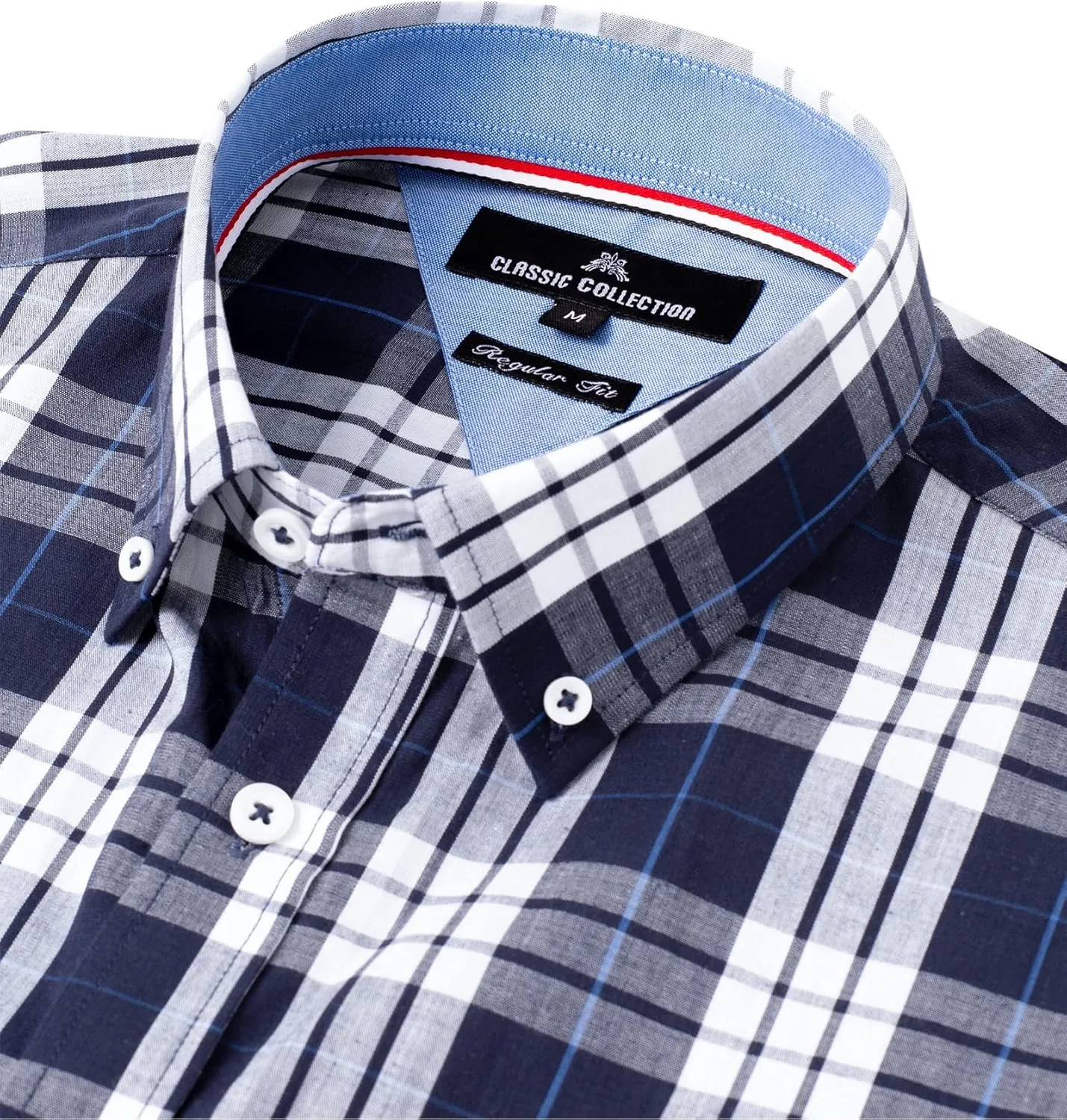 Alimens & Gentle Men's Plaid Button Down Shirts Cotton Long Sleeve Dress Shirts Regular Fit Gingham Shirts