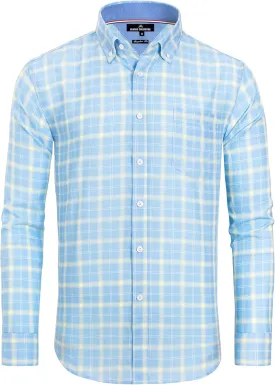 Alimens & Gentle Men's Plaid Button Down Shirts Cotton Long Sleeve Dress Shirts Regular Fit Gingham Shirts