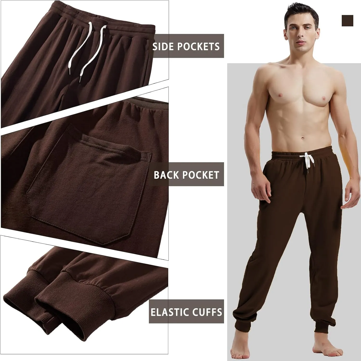 AMY COULEE Men's Casual Joggers Cotton Sweatpants Workout Athletic Pants with Pockets Drawstring Gym Running Pants