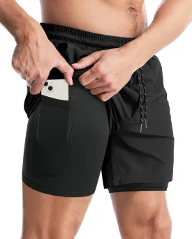Aolesy Men's 2 in 1 Running Shorts - 5" Workout Gym Athletic Shorts Quick Dry Lightweight Training Shorts with Pockets