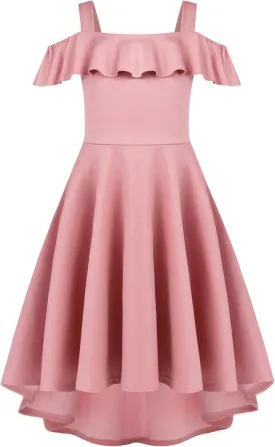 Arshiner Girls Summer Dress Off Shoulder Flutter Sleeve Midi Swing Cassual Formal Dresses with Pocket