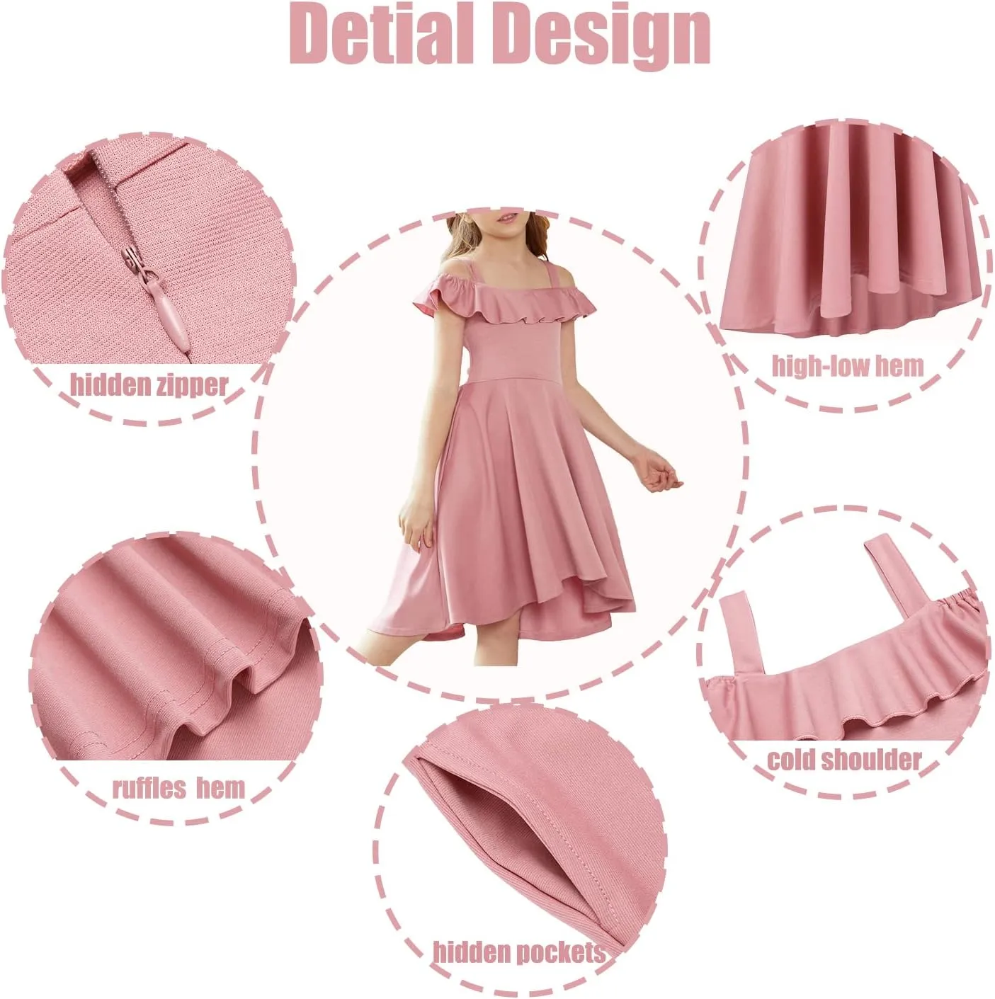 Arshiner Girls Summer Dress Off Shoulder Flutter Sleeve Midi Swing Cassual Formal Dresses with Pocket