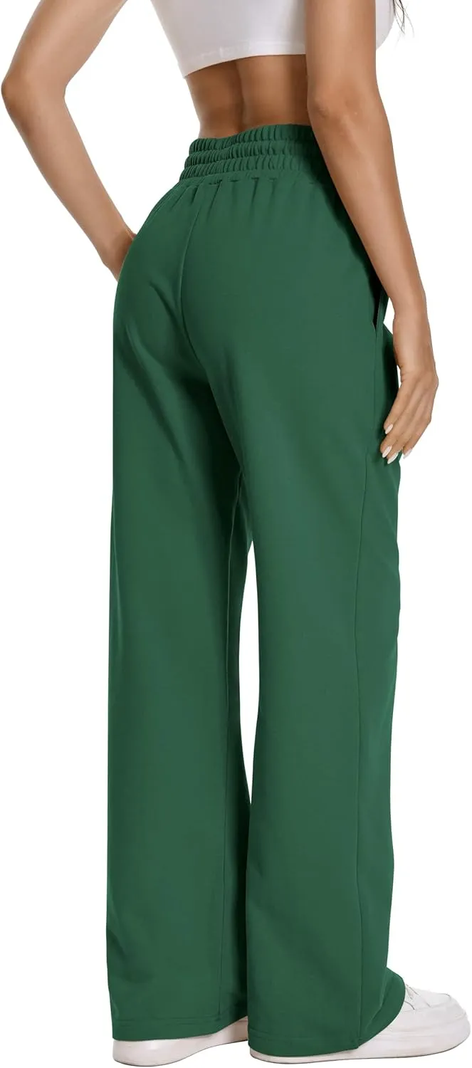 Auriviz Womens High Waisted Drawstring Sweatpants Straight Leg Pants Side Hidden Pockets Sweat Pants 30 Inseam
