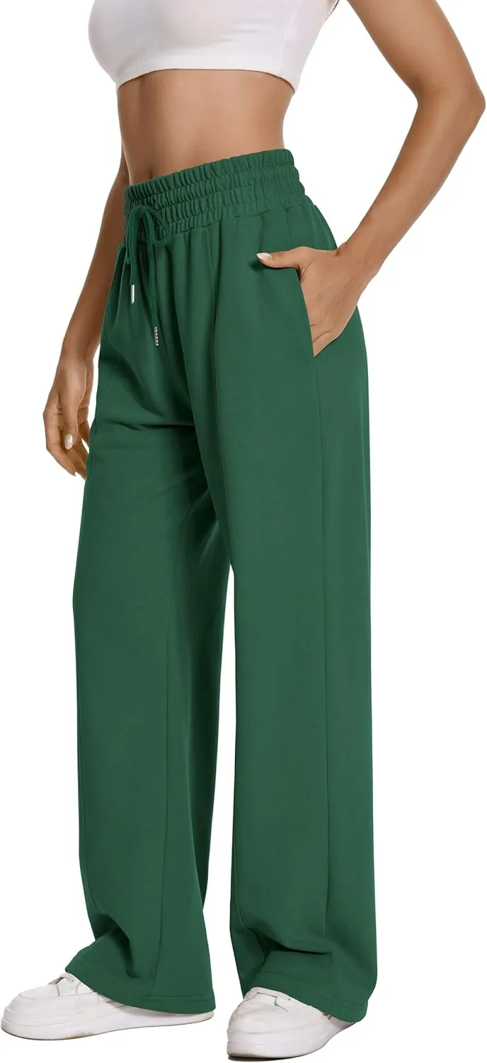 Auriviz Womens High Waisted Drawstring Sweatpants Straight Leg Pants Side Hidden Pockets Sweat Pants 30 Inseam