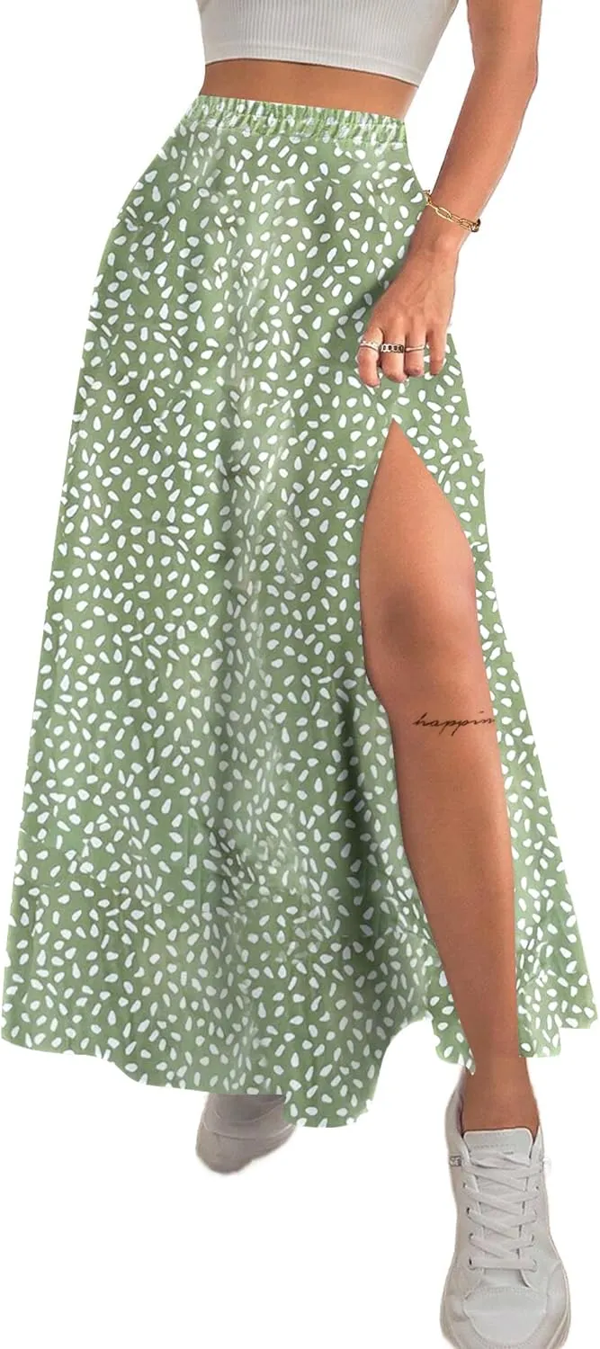 Avanova Women Boho Floral Slit Maxi Skirt Split Thigh High Waisted Long Sexy Skirt