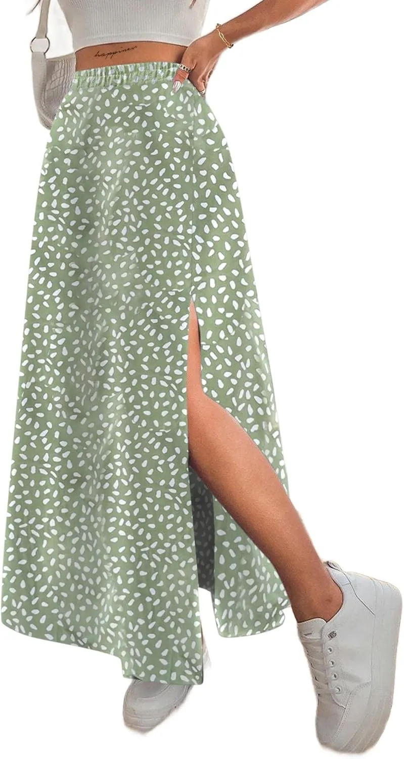 Avanova Women Boho Floral Slit Maxi Skirt Split Thigh High Waisted Long Sexy Skirt