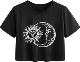 Avanova Women Graphic Oversized Ripped Boxy Tee Shirt Distressed Short Sleeve Crop Top
