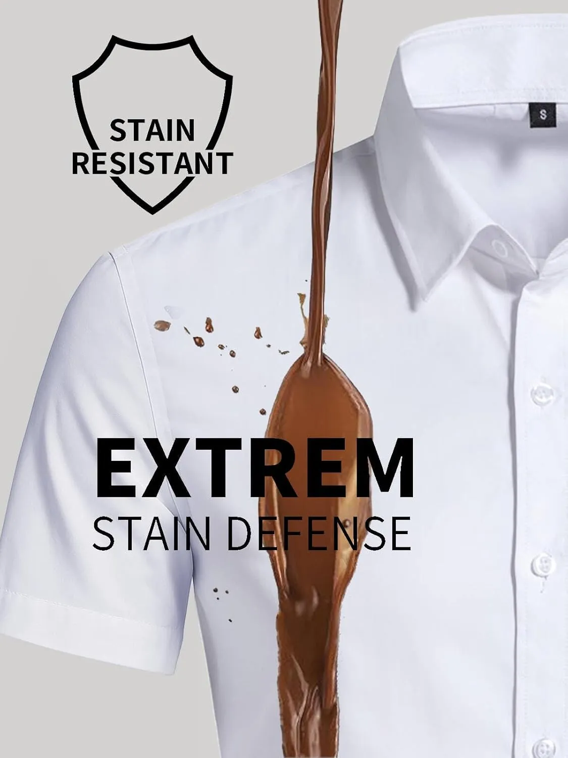 BEILU Men's Stain Shield Short Sleeve Slim Fit Formal Dress Shirts Business Casual Button Down Shirts