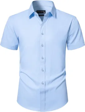 BEILU Men's Stain Shield Short Sleeve Slim Fit Formal Dress Shirts Business Casual Button Down Shirts