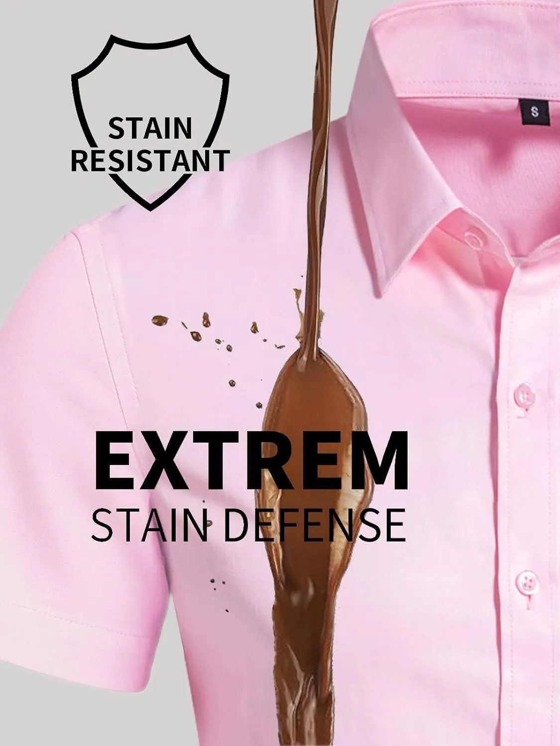 BEILU Men's Stain Shield Short Sleeve Slim Fit Formal Dress Shirts Business Casual Button Down Shirts