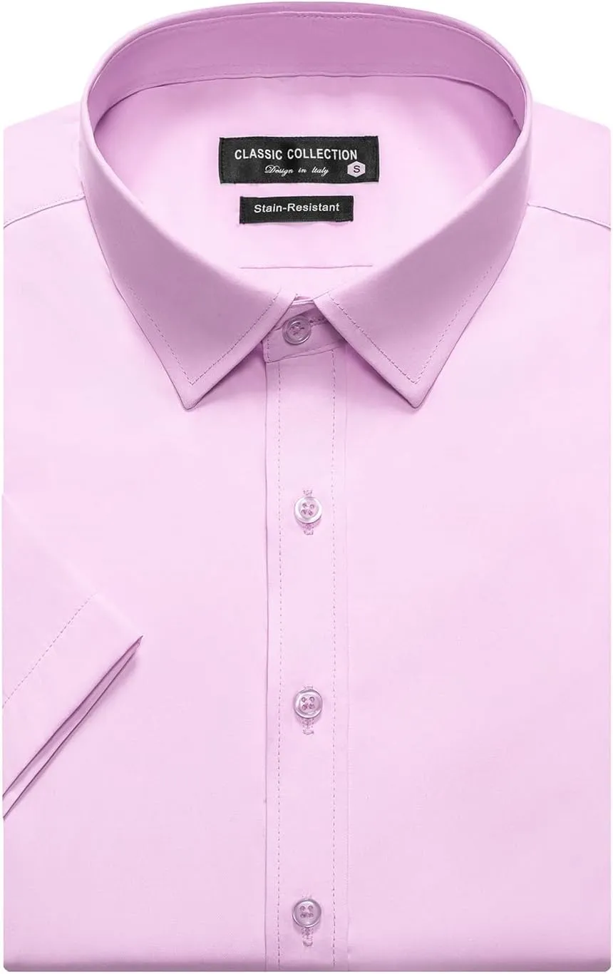 BEILU Men's Stain Shield Short Sleeve Slim Fit Formal Dress Shirts Business Casual Button Down Shirts