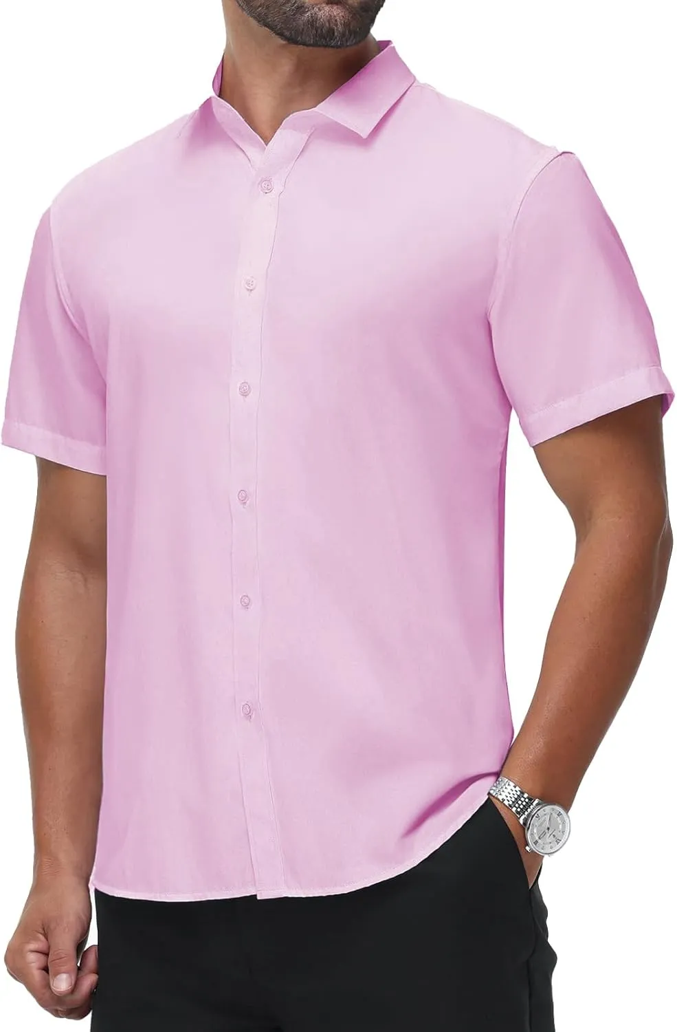 BEILU Men's Stain Shield Short Sleeve Slim Fit Formal Dress Shirts Business Casual Button Down Shirts