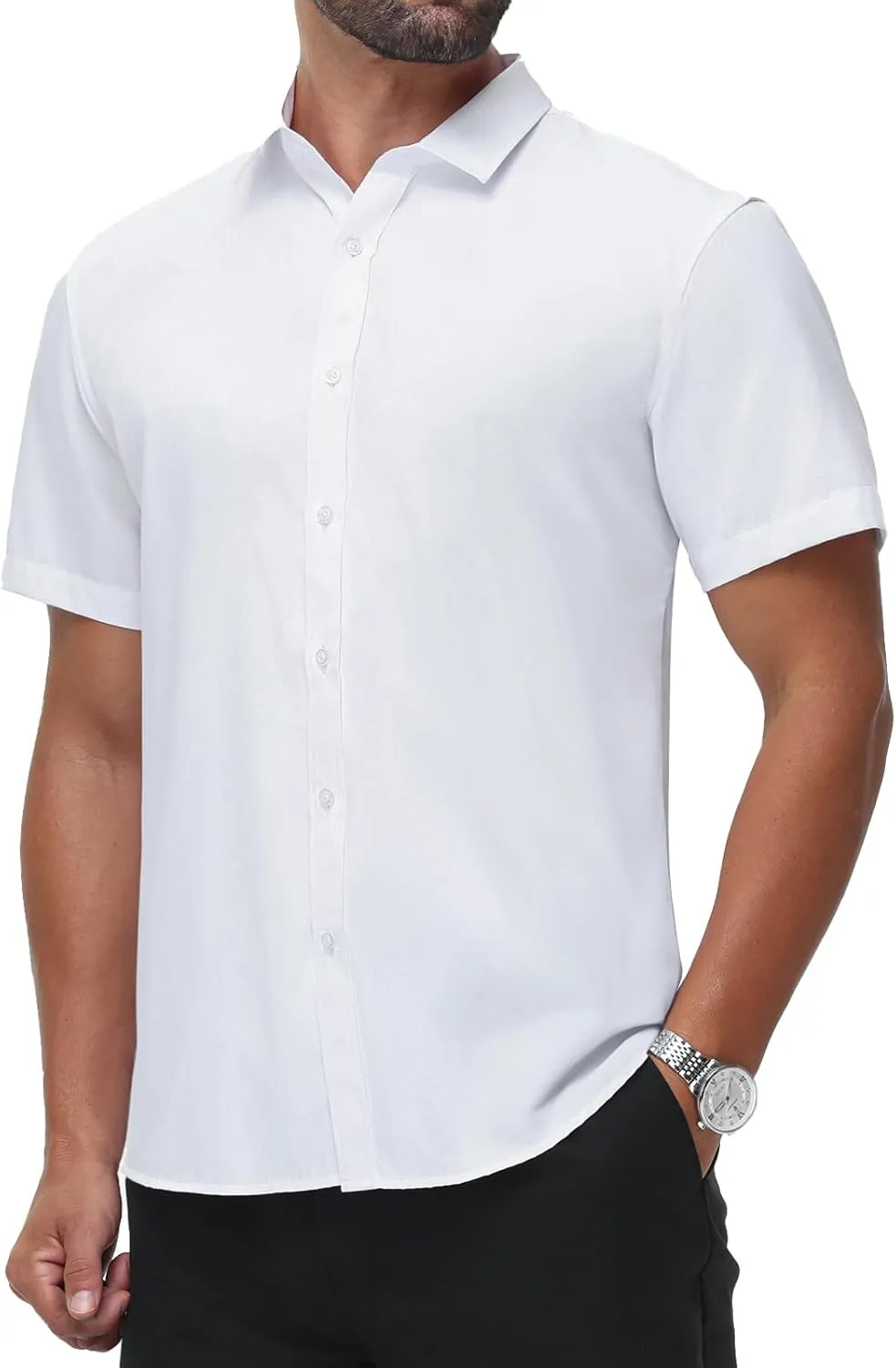BEILU Men's Stain Shield Short Sleeve Slim Fit Formal Dress Shirts Business Casual Button Down Shirts