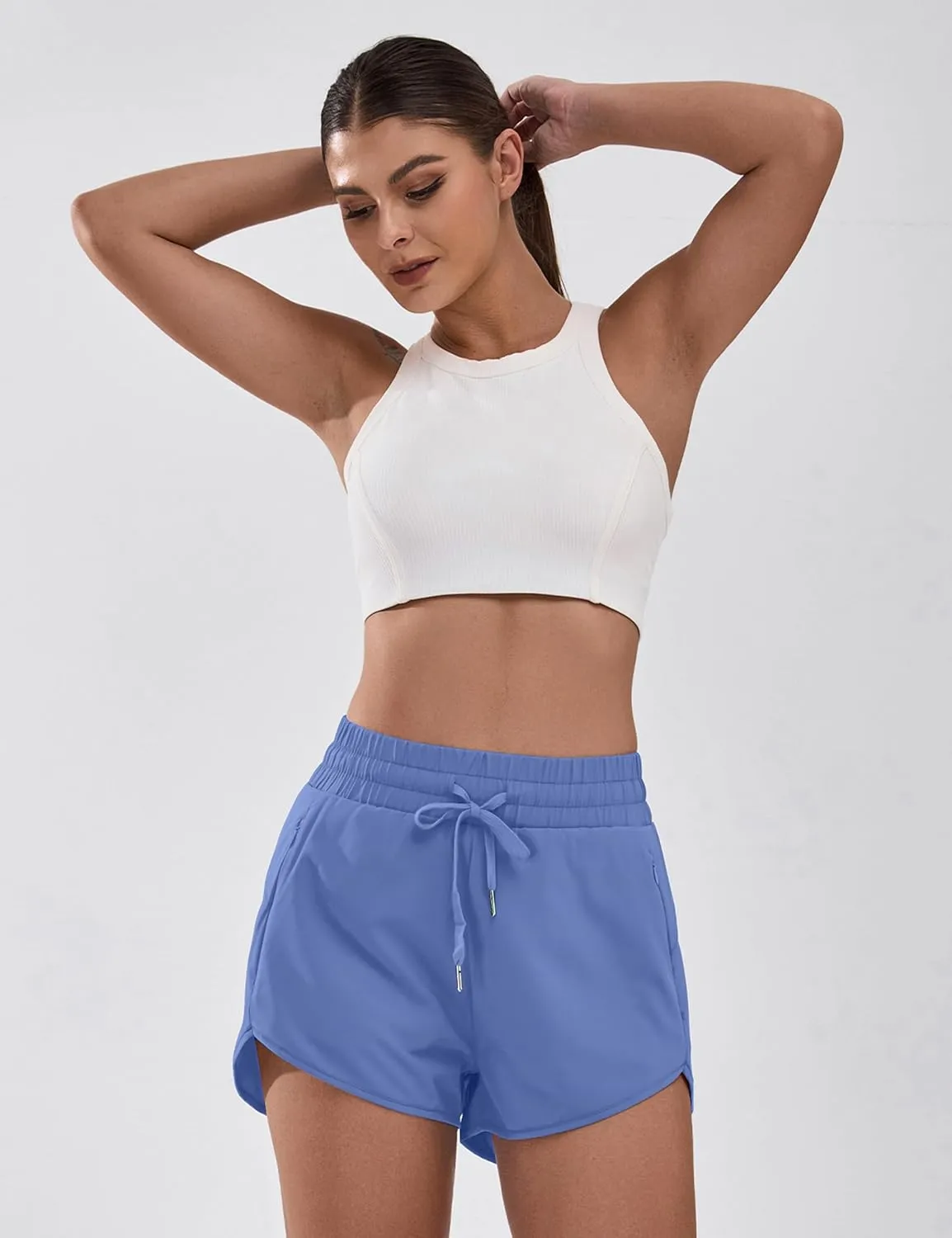BMJL Women's Running Shorts High Waisted Athletic Shorts Summer Gym Workout Short with Zipper Pockets